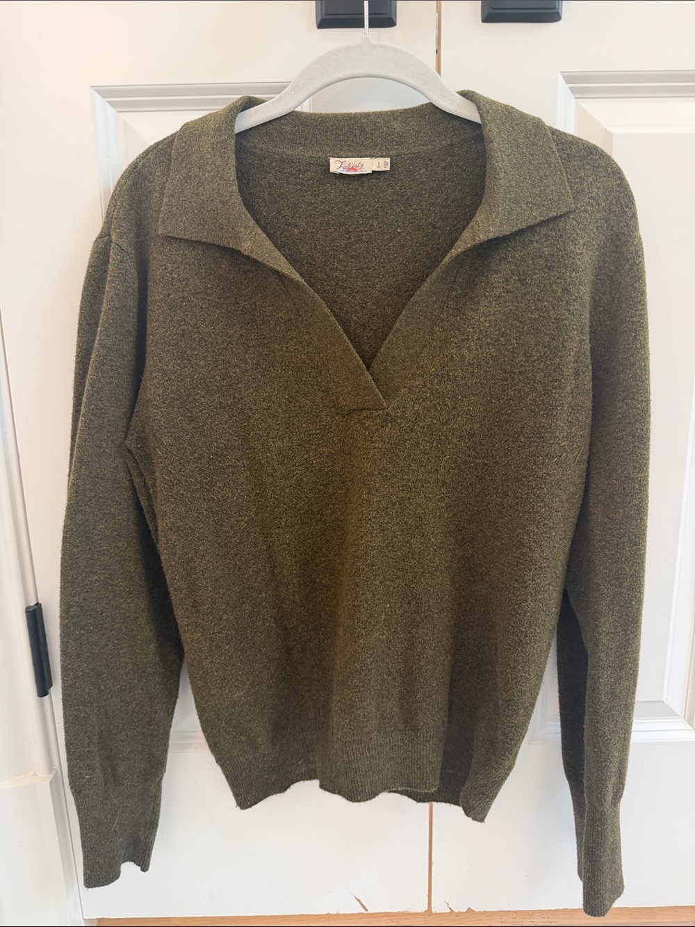 Faherty Olive Green V-Neck Collared Sweater